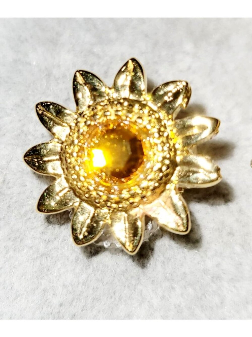 Vintage Circa 1980's Clip on Statement Earrings Gold Tone Textured SunFlowers - Picture 2 of 6